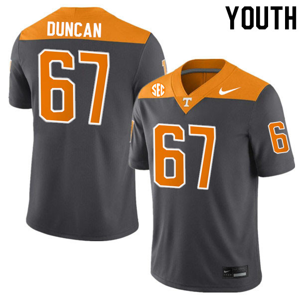 Youth #67 Trevor Duncan Tennessee Volunteers College Football Jerseys Stitched-Anthracite